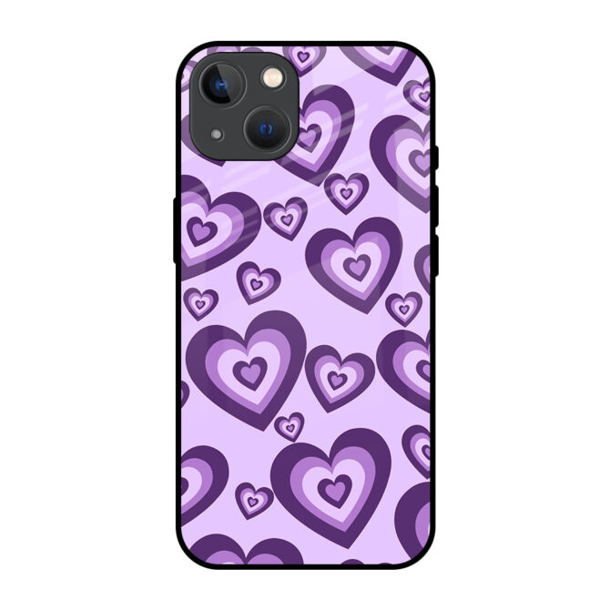 Purple Line Heart Metal Case for iPhone 13 Mini