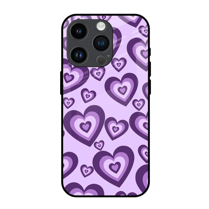 Purple Line Heart Metal Case for iPhone 14 Pro