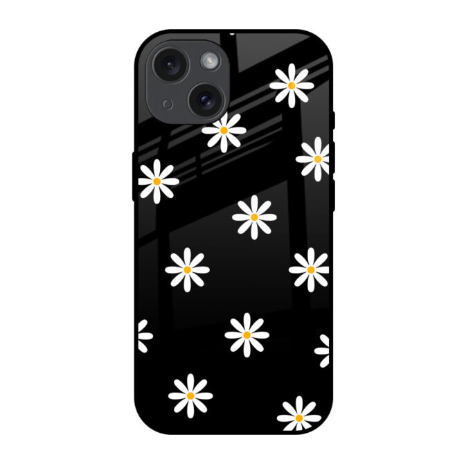 White Floral Metal Case for iPhone 15