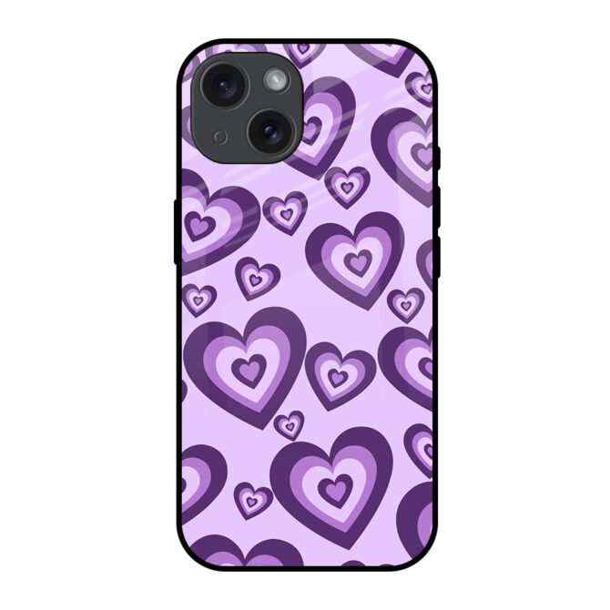 Purple Line Heart Metal Case for iPhone 15