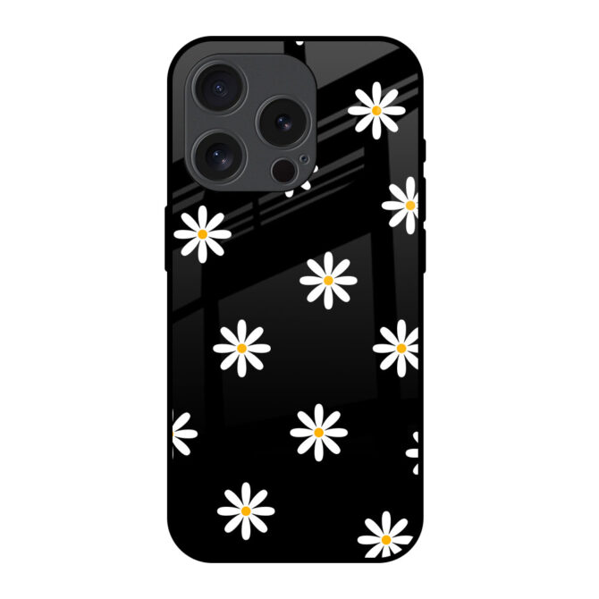 White Floral Metal Case for iPhone 15 Pro