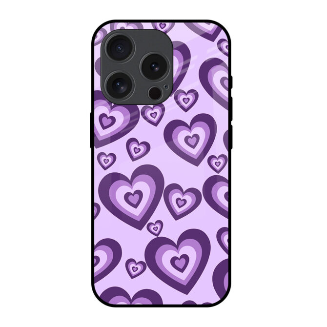 Purple Line Heart Metal Case for iPhone 15 Pro