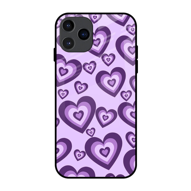 Purple Line Heart Metal Case for iPhone 11 Pro