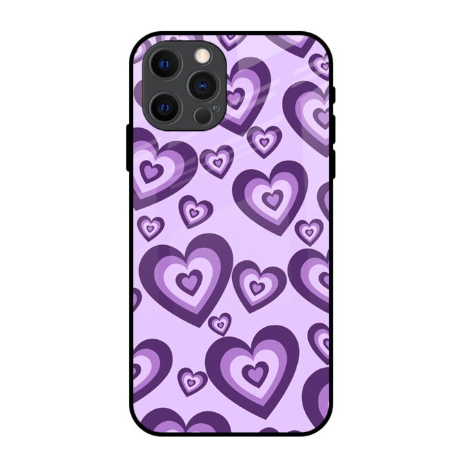 Purple Line Heart Metal Case for iPhone 12 Pro